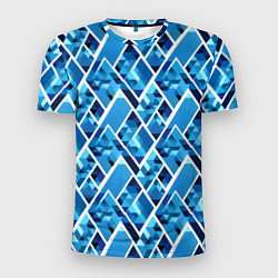 Футболка спортивная мужская Синие треугольники и белые полосы, цвет: 3D-принт