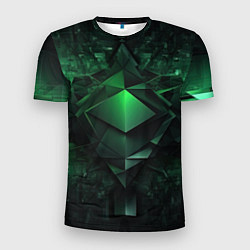 Мужская спорт-футболка Зеленая и черная абстракция геометрическая