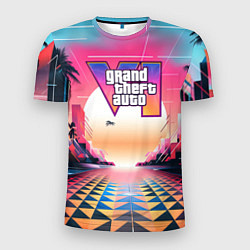 Футболка спортивная мужская GTA 6 retro abstract logo, цвет: 3D-принт