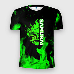 Мужская спорт-футболка Samurai green fire toxic