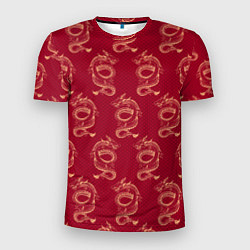 Мужская спорт-футболка Китайский дракон на красном фоне