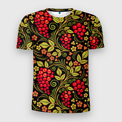 Мужская спорт-футболка Хохломская роспись красные ягоды