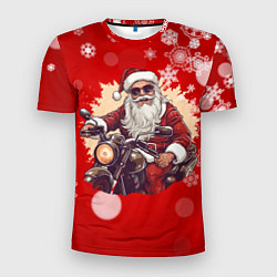 Футболка спортивная мужская Санта на мотоцикле, цвет: 3D-принт