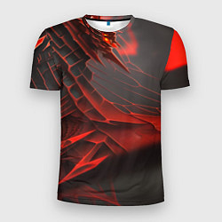 Мужская спорт-футболка Красная сеть на чёрном фоне
