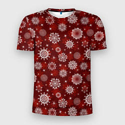 Мужская спорт-футболка Snowflakes on a red background