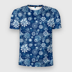 Мужская спорт-футболка Snowflakes on a blue background