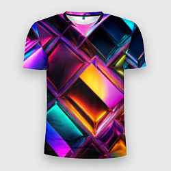 Мужская спорт-футболка Цветные стеклянные блоки - неоновый геометричный у