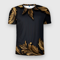 Мужская спорт-футболка Золотые объемные листья на черном