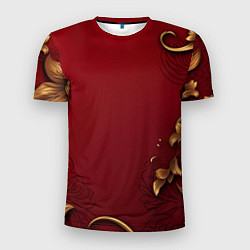Футболка спортивная мужская Узоры золотые на красном фоне, цвет: 3D-принт