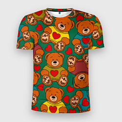 Мужская спорт-футболка Игрушки мишки в цветных свитерах и сердца