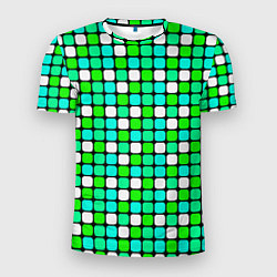 Мужская спорт-футболка Зелёные и белые квадраты