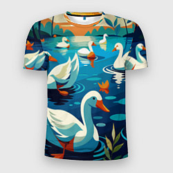 Мужская спорт-футболка Гуси лебеди вода