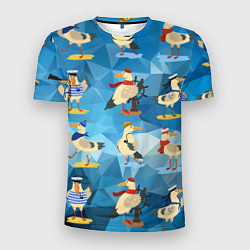 Мужская спорт-футболка Паттерн чаек на полигональном синем