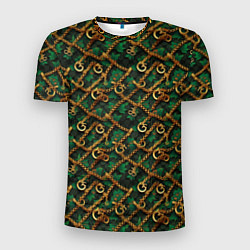 Мужская спорт-футболка Золотая цепочка на зеленой ткани