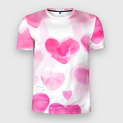 Мужская спорт-футболка Акварельные розовые сердечки