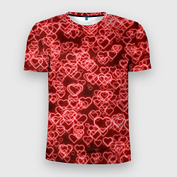 Мужская спорт-футболка Неоновые сердечки красные