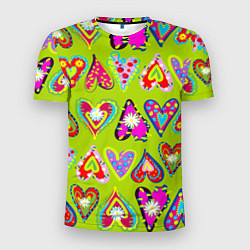 Мужская спорт-футболка Разноцветные сердца в мексиканском стиле