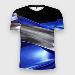 Мужская спорт-футболка Серебряная вставка на синей абстракции