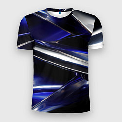 Мужская спорт-футболка Синие и серебреные абстрактные полосы