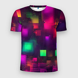 Мужская спорт-футболка Разноцветные квадраты и точки