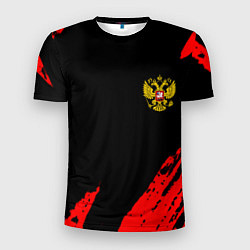 Мужская спорт-футболка Россия герб краски красные