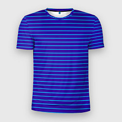 Мужская спорт-футболка Неоновые линии циан на темно синем