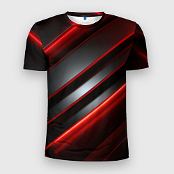 Мужская спорт-футболка Яркий красный свет из черной абстракции