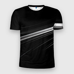 Мужская спорт-футболка Белые полосы на черной абстракции