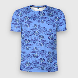 Мужская спорт-футболка Узоры гжель на голубом фоне