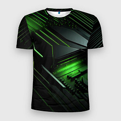 Мужская спорт-футболка Металл и зеленый яркий неоновый свет
