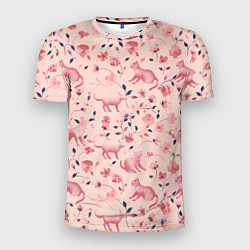 Мужская спорт-футболка Розовый паттерн с цветами и котиками