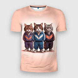 Футболка спортивная мужская Три полосатых кота в спортивных костюмах пацана, цвет: 3D-принт