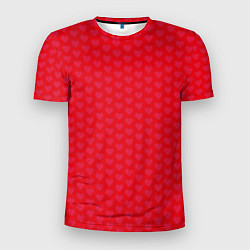 Мужская спорт-футболка Красные сердечки на красном фоне