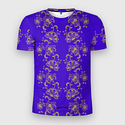 Мужская спорт-футболка Контурные цветы на фиолетовом фоне