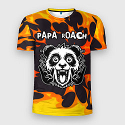 Футболка спортивная мужская Papa Roach рок панда и огонь, цвет: 3D-принт