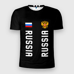 Мужская спорт-футболка Россия три полоски на черном фоне