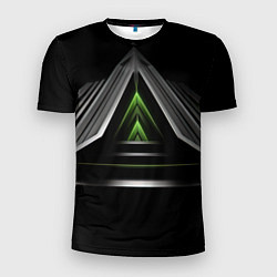 Мужская спорт-футболка Black green abstract nvidia style