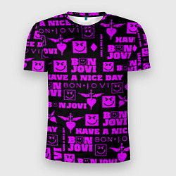 Мужская спорт-футболка Bon Jovi neon pink rock