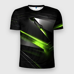 Мужская спорт-футболка Зеленая абстрактная конструкция в стиле nvidia