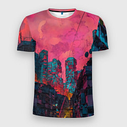 Мужская спорт-футболка Абстрактный город в неоновых цветах