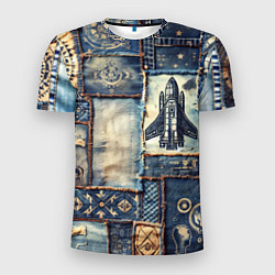 Мужская спорт-футболка Космический корабль - пэчворк