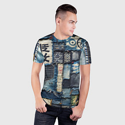 Футболка спортивная мужская Иероглифы на пэчворк дениме, цвет: 3D-принт — фото 2