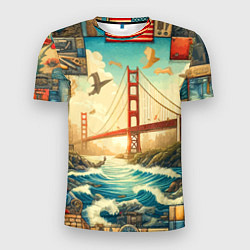 Мужская спорт-футболка Мост через реку и пэчворк - нейросеть арт USA brid