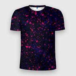 Мужская спорт-футболка Абстракция чёрно-синий с розовыми кляксами