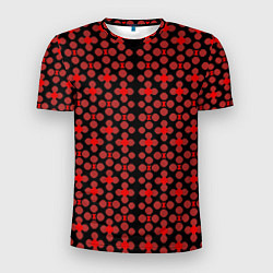 Мужская спорт-футболка Красные четырёхлистники на чёрном фоне