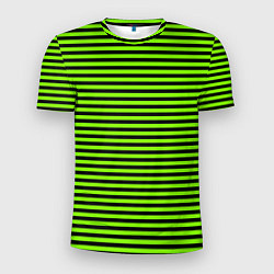 Футболка спортивная мужская Кислотный зелёный в чёрную полоску, цвет: 3D-принт