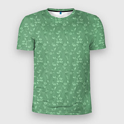 Футболка спортивная мужская Яркий зеленый однотонный цветочный узор, цвет: 3D-принт