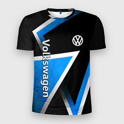 Футболка спортивная мужская Volkswagen - бело-синий треугольник, цвет: 3D-принт