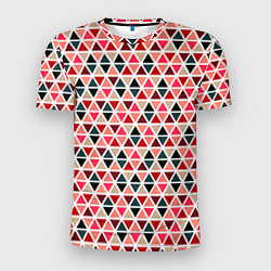 Мужская спорт-футболка Бирюзово-розовый геометричный треугольники