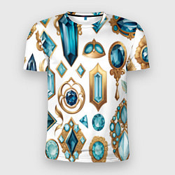Мужская спорт-футболка Драгоценности с аквамаринами и топазами на белом ф